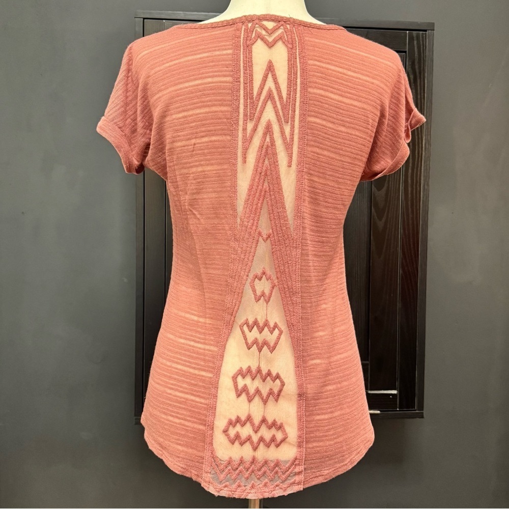 Pink Rose Embroidered Back Knit Sheer Top Size S
